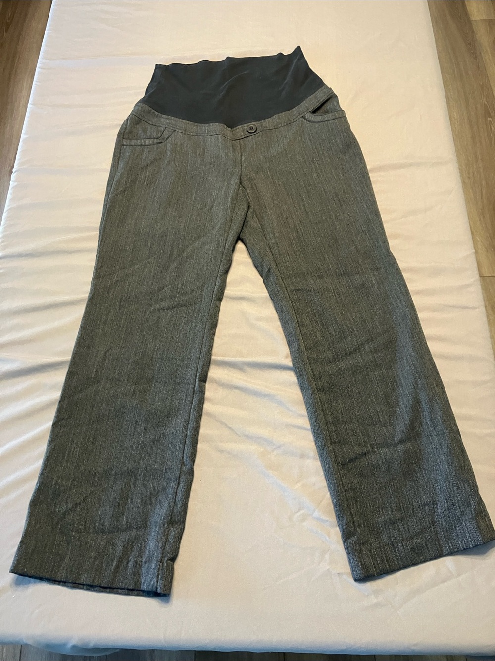 Motherhood Maternity Gray Maternity Dress Pants with Black Waist Panel